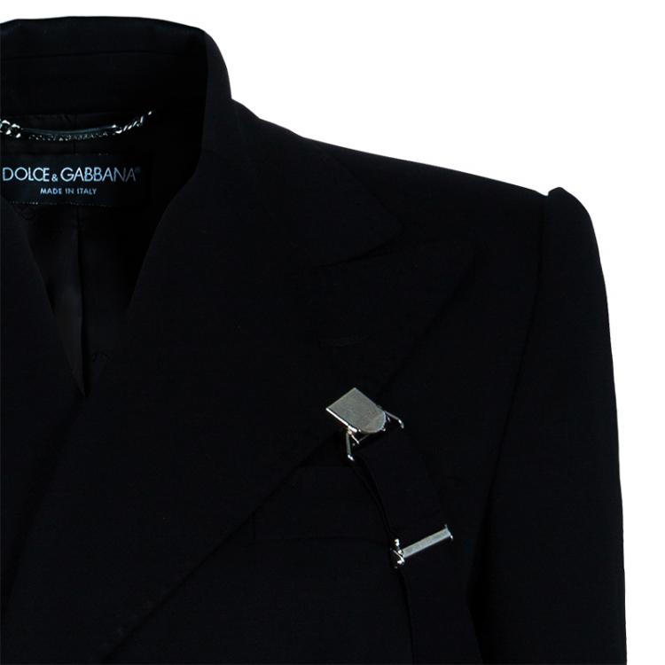 Pre Owned Dolce and Gabbana Black Double Breasted Long Coat M