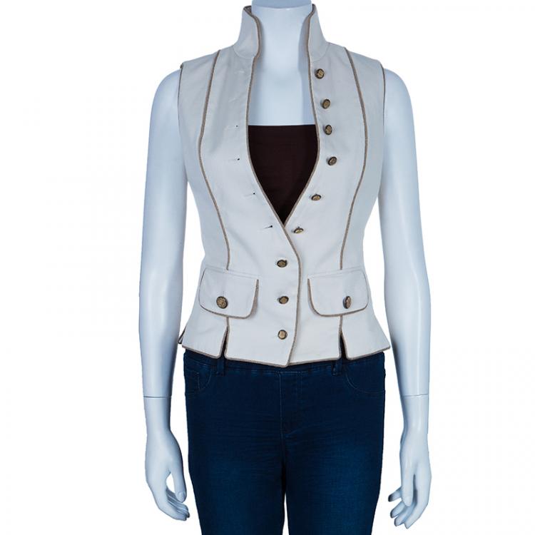 Pre Owned Dolce and Gabbana Cream Sleeveless Jacket S