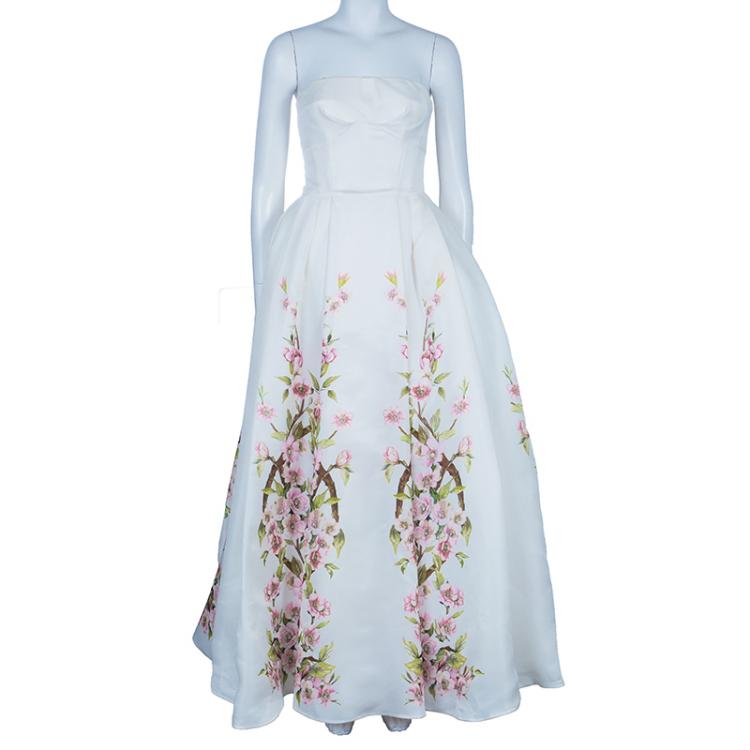 Pre Owned Dolce & Gabbana Rose-print Silk Mikado Dress S