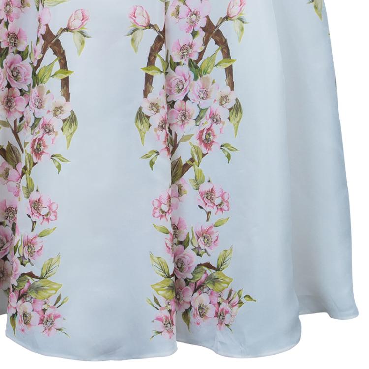 Pre Owned Dolce & Gabbana Rose-print Silk Mikado Dress S