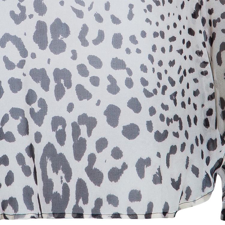 Pre Owned Dolce & Gabbana Off-White Leopard Print Silk Blouse
