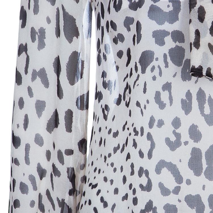 Pre Owned Dolce & Gabbana Off-White Leopard Print Silk Blouse