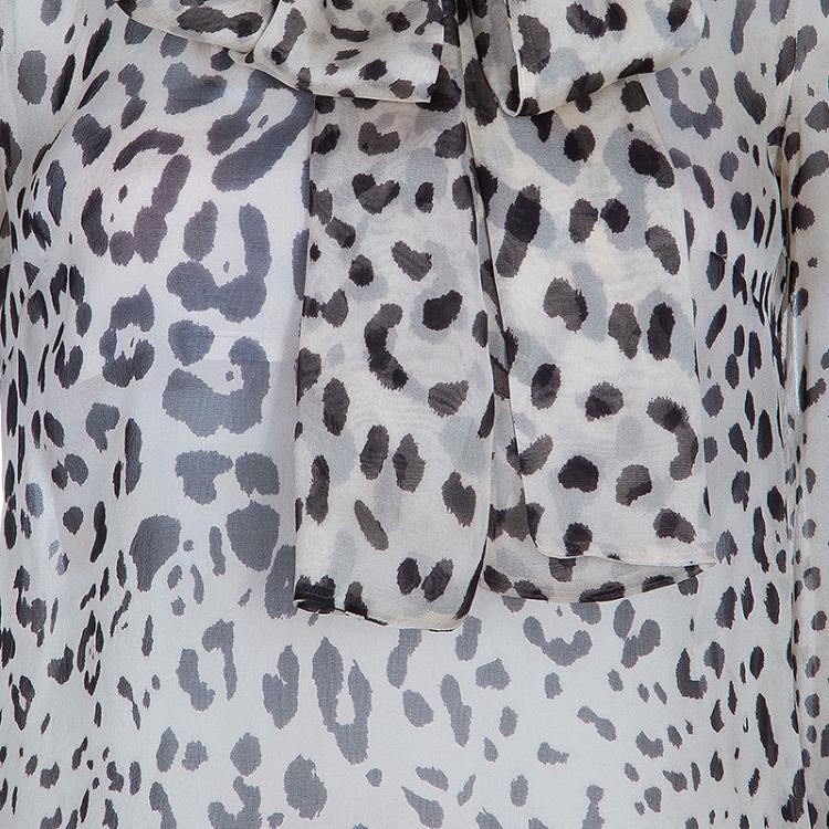 Pre Owned Dolce & Gabbana Off-White Leopard Print Silk Blouse