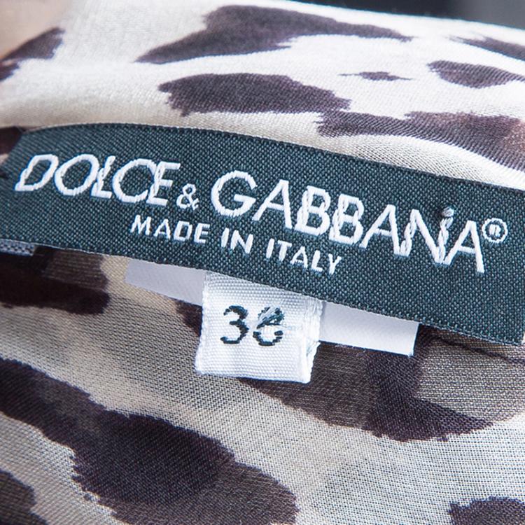 Pre Owned Dolce & Gabbana Off-White Leopard Print Silk Blouse
