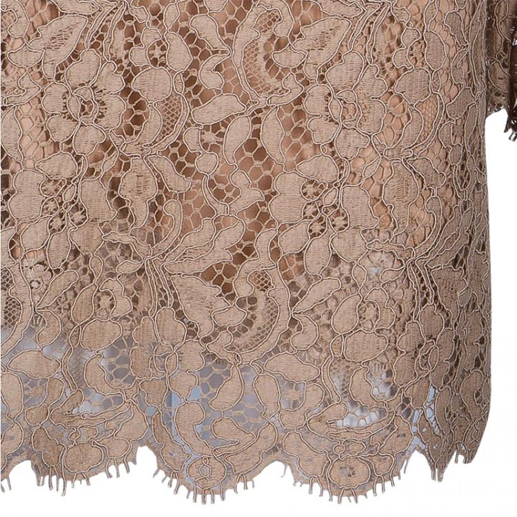 Pre Owned Dolce and Gabbana Beige Long Sleeve Lace Dress S