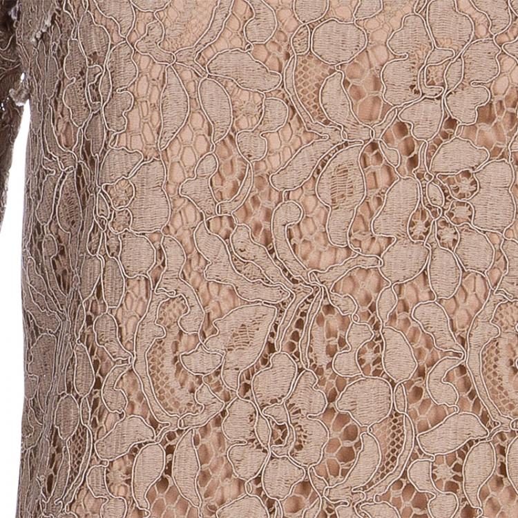 Pre Owned Dolce and Gabbana Beige Long Sleeve Lace Dress S