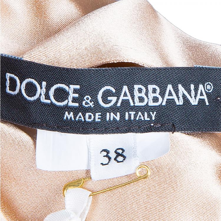 Pre Owned Dolce and Gabbana Beige Long Sleeve Lace Dress S