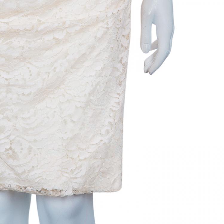 Pre Owned Dolce and Gabbana Cream Lace Short Sleeve Dress M
