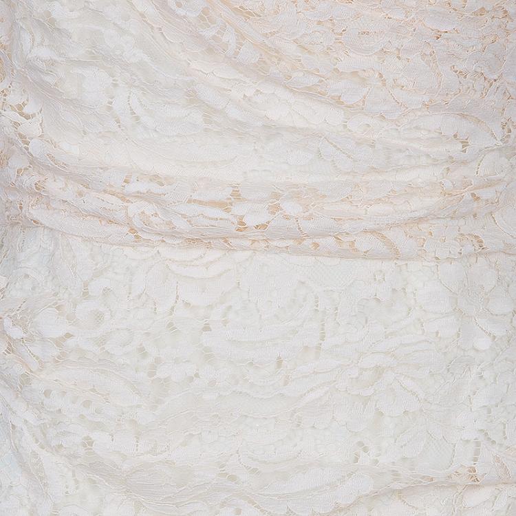 Pre Owned Dolce and Gabbana Cream Lace Short Sleeve Dress M
