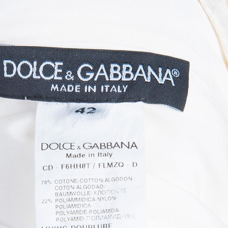 Pre Owned Dolce and Gabbana Cream Lace Short Sleeve Dress M