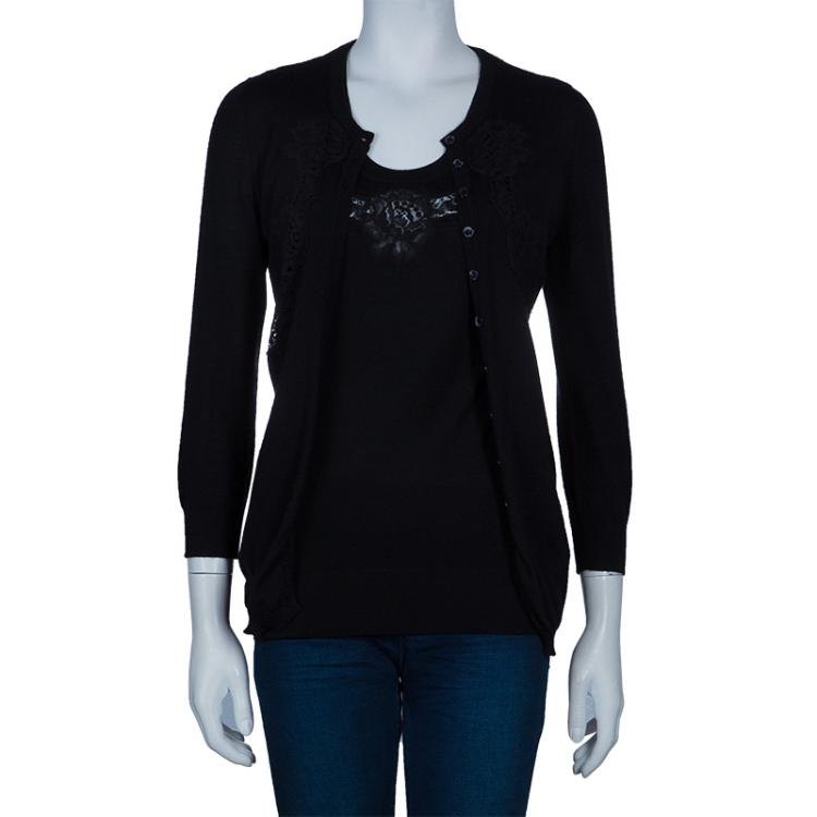 Pre Owned Dolce and Gabbana Black Lace Top and Cardigan Set M