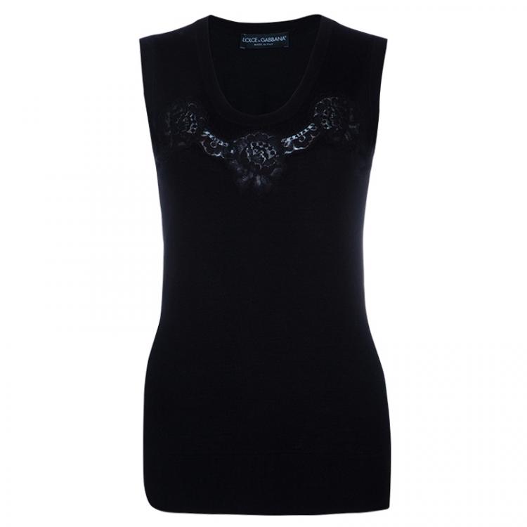 Pre Owned Dolce and Gabbana Black Lace Top and Cardigan Set M