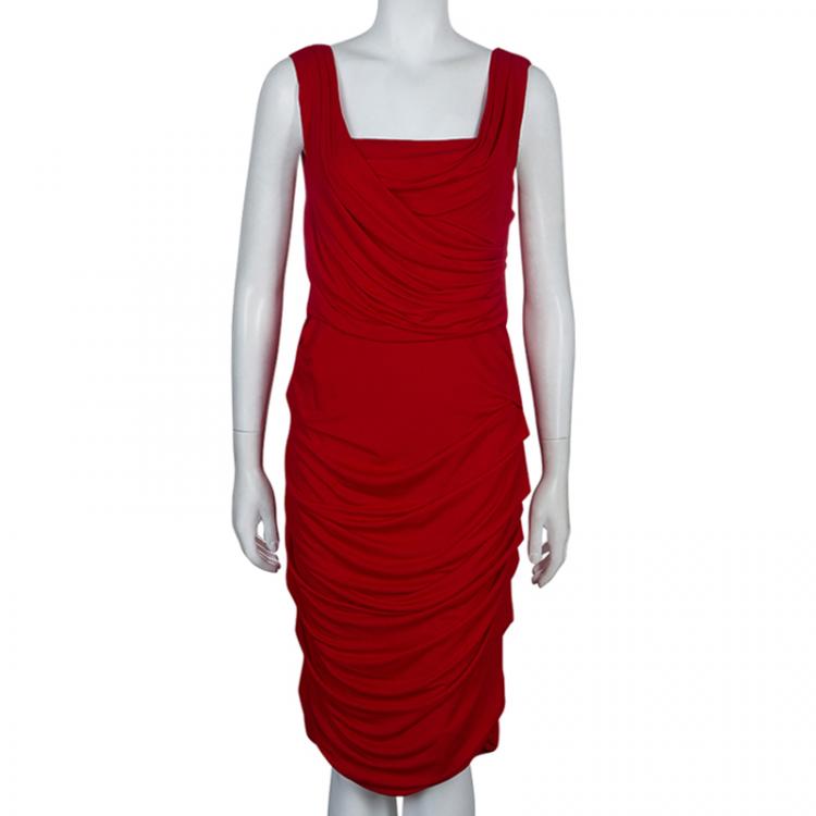 Pre Owned Dolce and Gabbana Red Gathered Dress M
