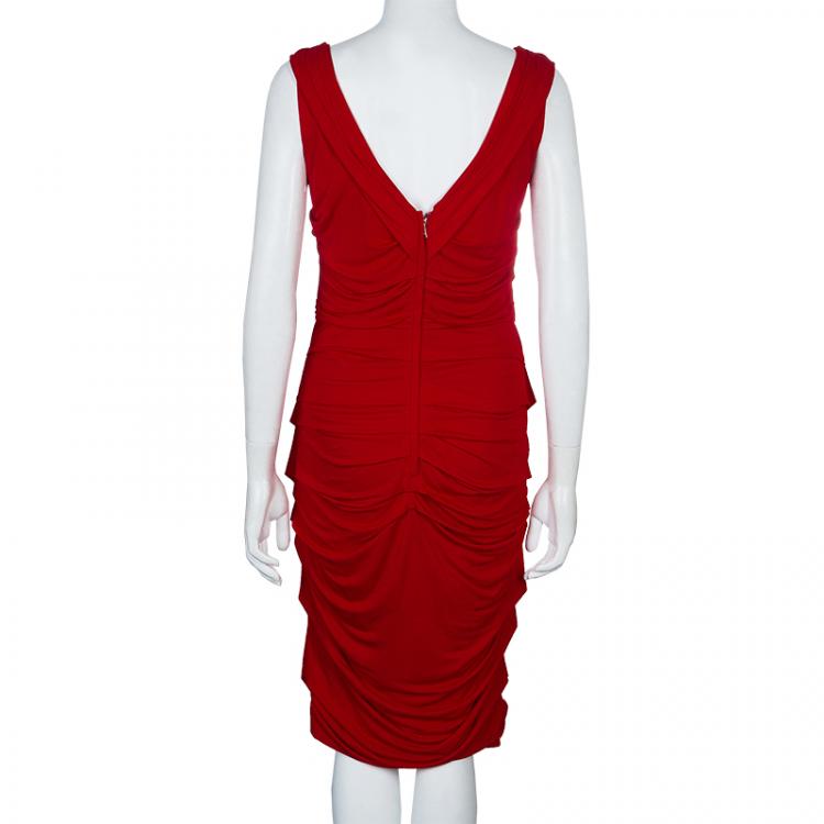 Pre Owned Dolce and Gabbana Red Gathered Dress M