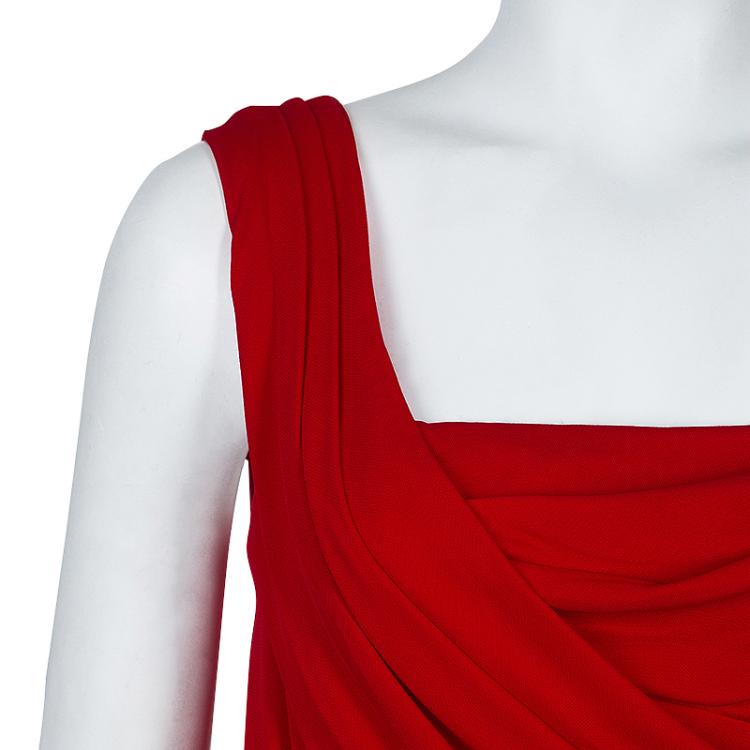 Pre Owned Dolce and Gabbana Red Gathered Dress M