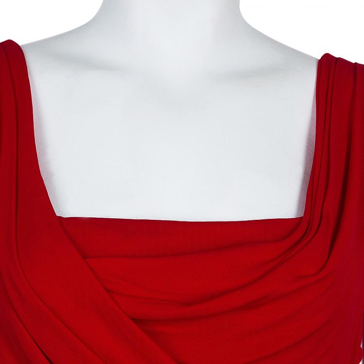 Pre Owned Dolce and Gabbana Red Gathered Dress M