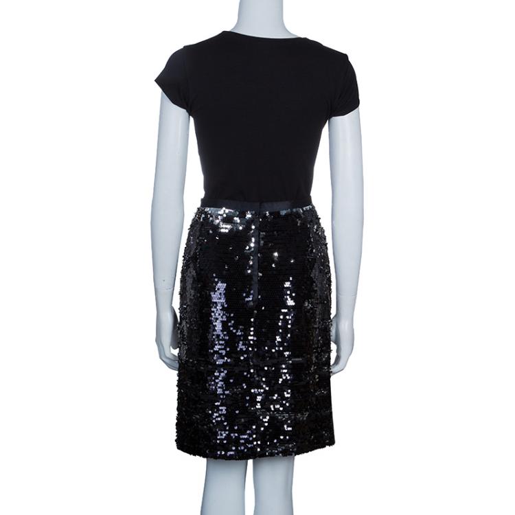 Pre Owned Dolce and Gabbana Black Sequin Skirt M