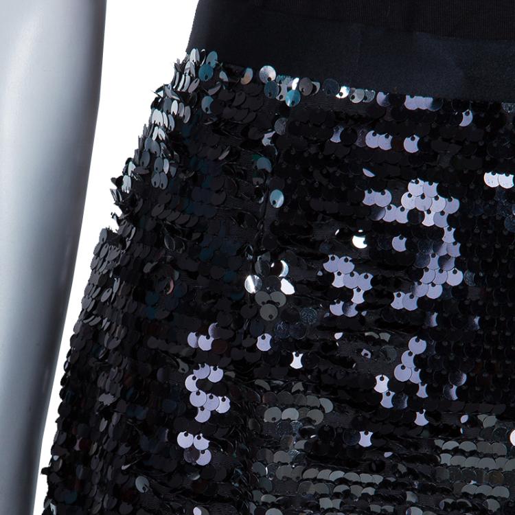 Pre Owned Dolce and Gabbana Black Sequin Skirt M