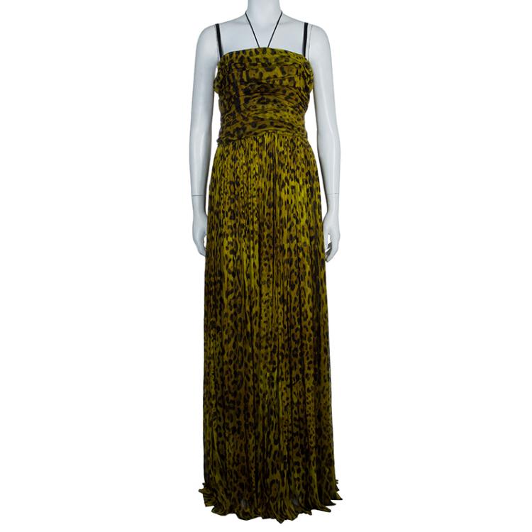 Pre Owned Dolce And Gabbana Strapless Leopard Print Gown M