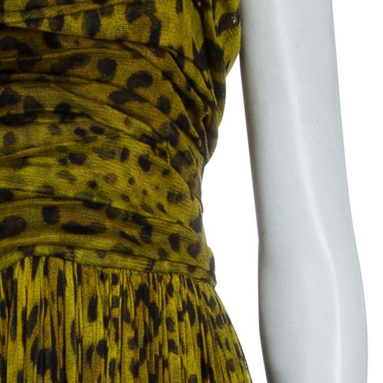 Pre Owned Dolce And Gabbana Strapless Leopard Print Gown M
