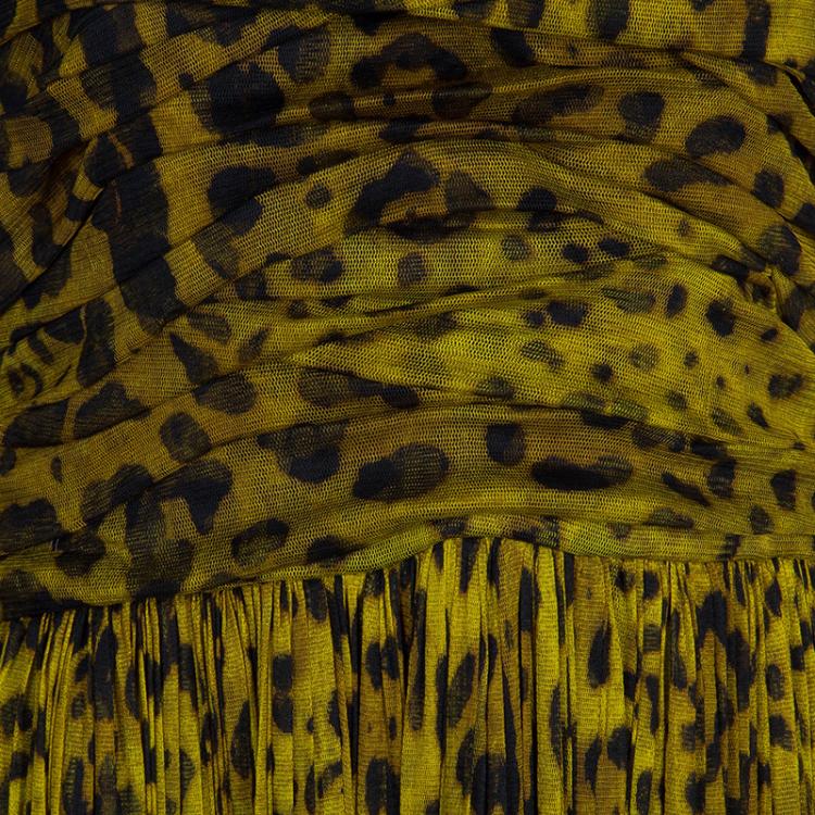 Pre Owned Dolce And Gabbana Strapless Leopard Print Gown M
