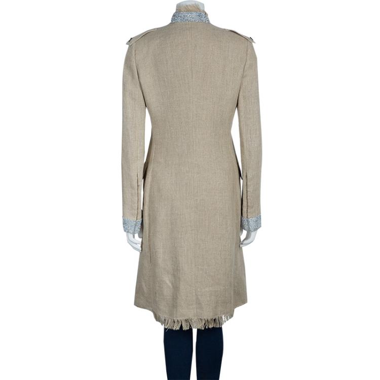 Pre Owned Dolce and Gabbana Beige Linen Embellished Coat M
