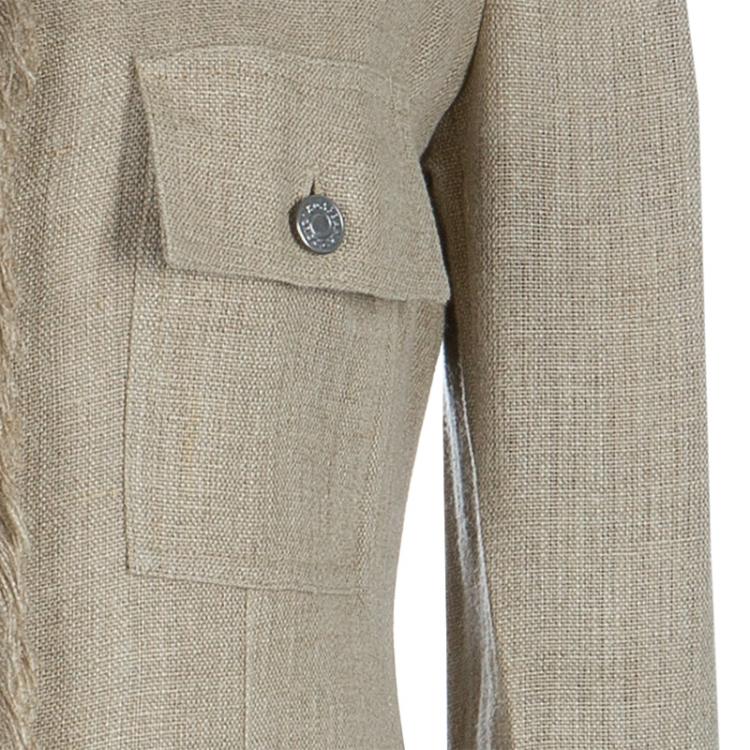 Pre Owned Dolce and Gabbana Beige Linen Embellished Coat M