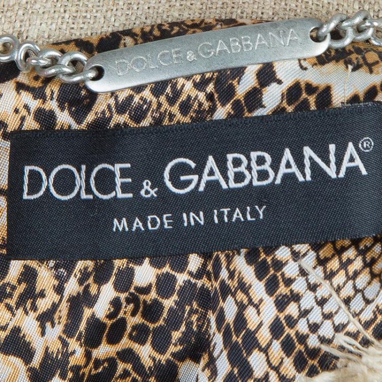 Pre Owned Dolce and Gabbana Beige Linen Embellished Coat M