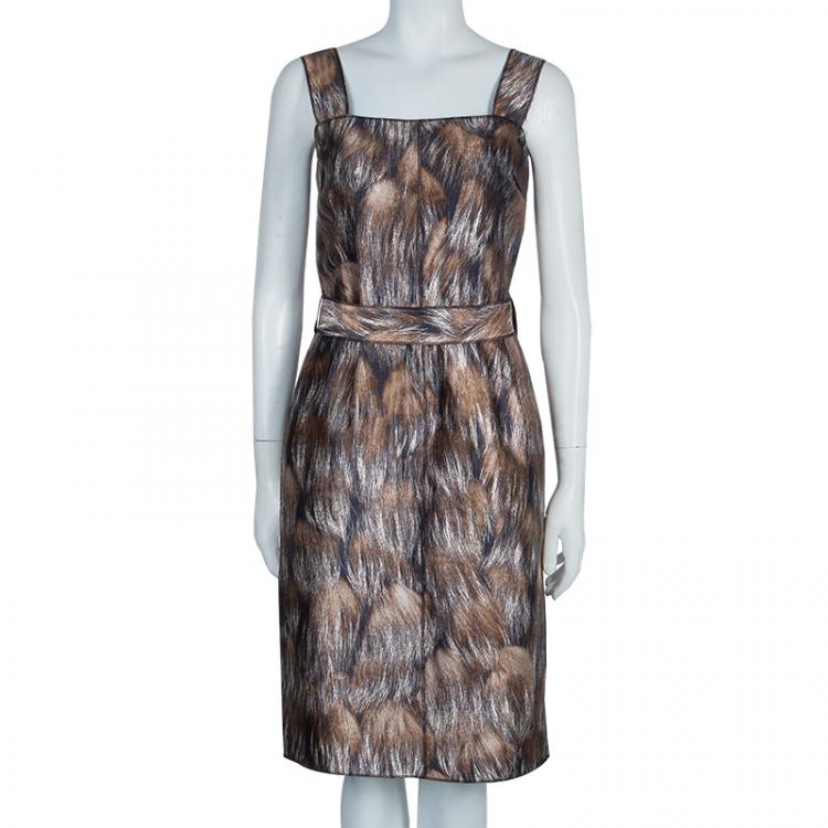 Pre Owned Dolce and Gabbana Brown Animal Print Broad Strap Dress S