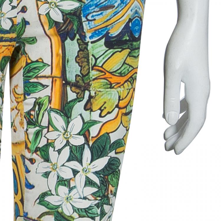 Pre Owned Dolce And Gabbana Multicolored Floral Print Silk Trousers S