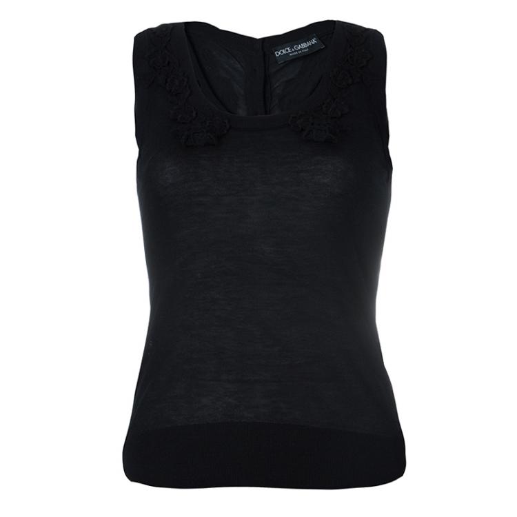 Pre Owned Dolce and Gabbana Black Floral Knit Top S