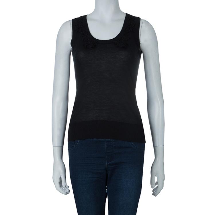 Pre Owned Dolce and Gabbana Black Floral Knit Top S