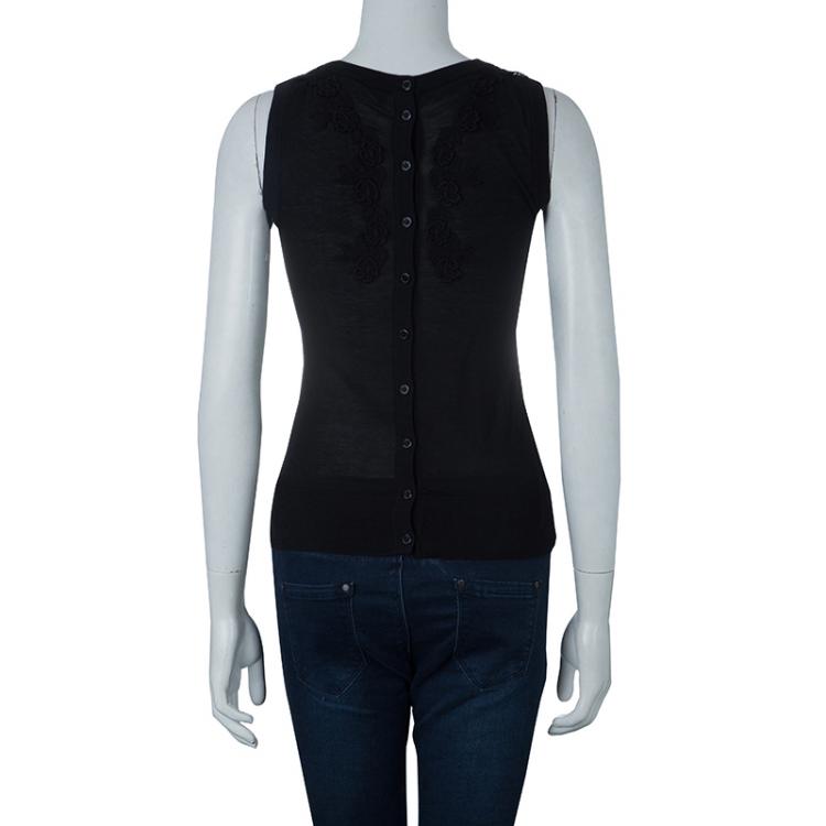 Pre Owned Dolce and Gabbana Black Floral Knit Top S
