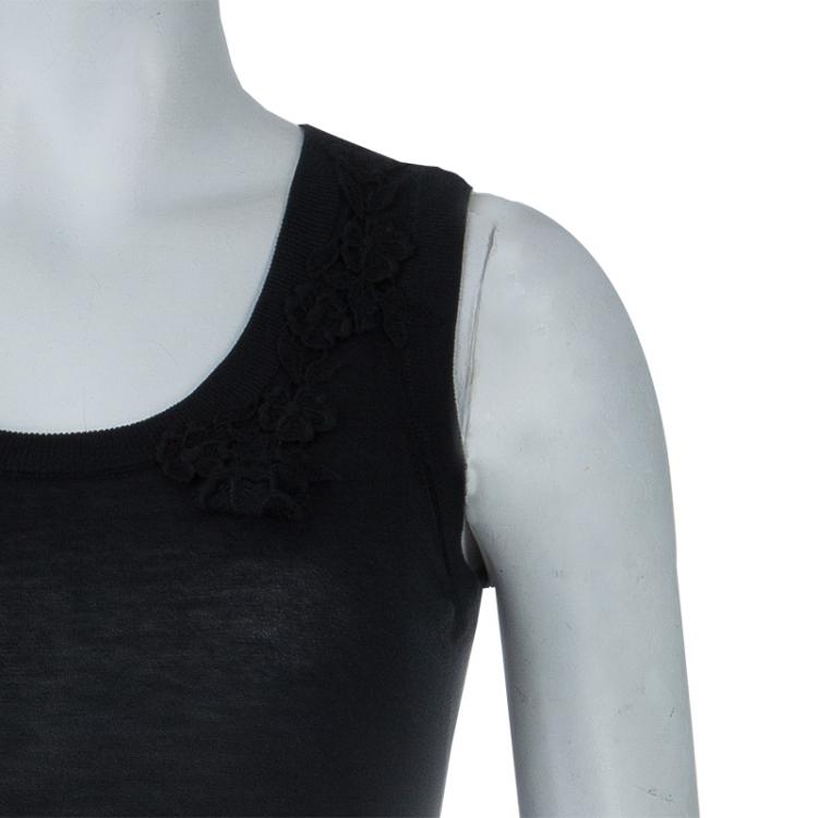 Pre Owned Dolce and Gabbana Black Floral Knit Top S