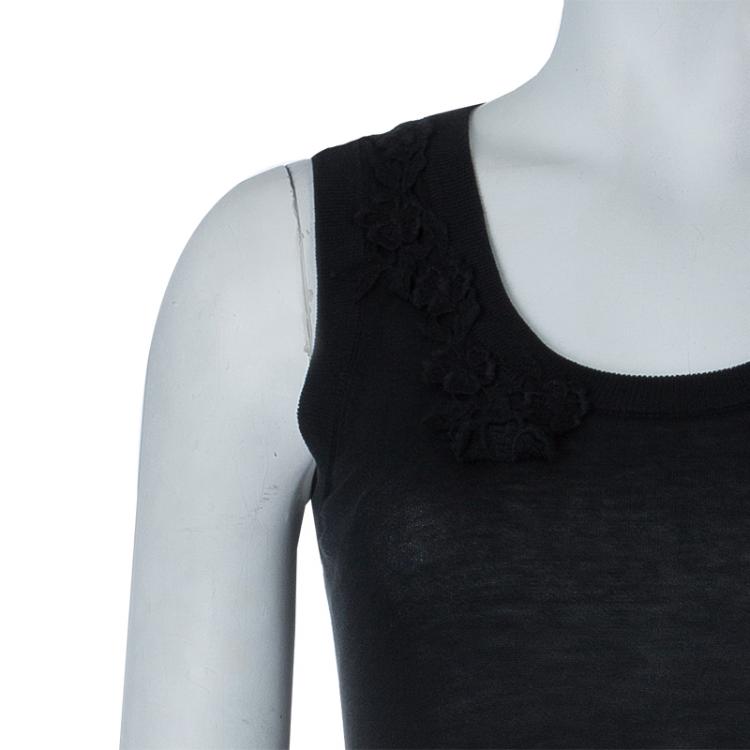 Pre Owned Dolce and Gabbana Black Floral Knit Top S