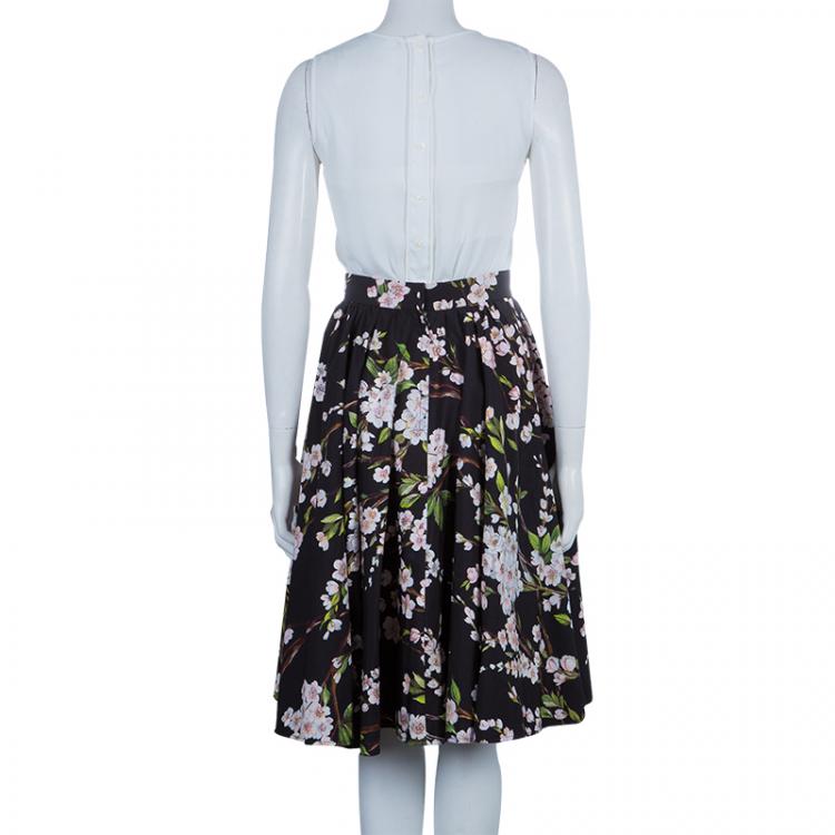Pre Owned Dolce and Gabbana Black Floral Print Gathered Circular Skirt S