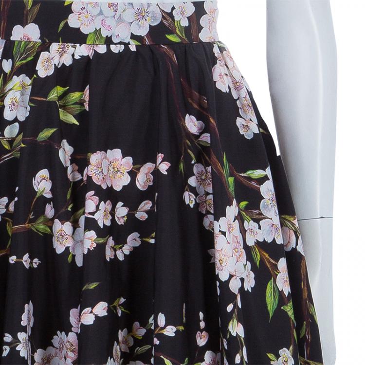 Pre Owned Dolce and Gabbana Black Floral Print Gathered Circular Skirt S