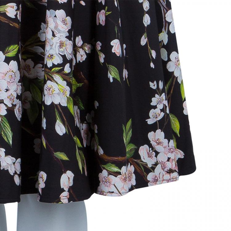 Pre Owned Dolce and Gabbana Black Floral Print Gathered Circular Skirt S