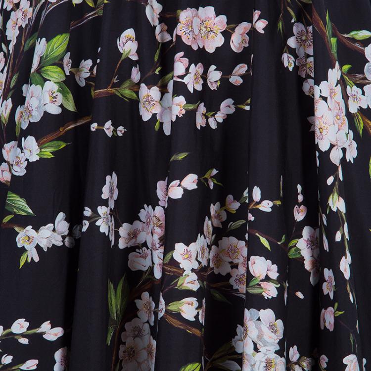 Pre Owned Dolce and Gabbana Black Floral Print Gathered Circular Skirt S