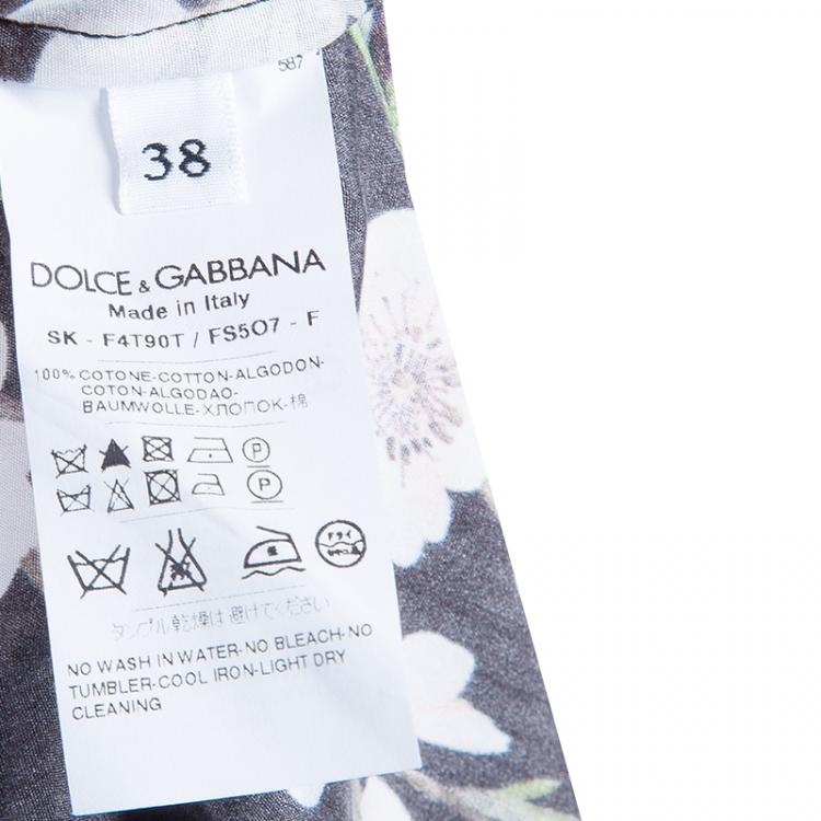 Pre Owned Dolce and Gabbana Black Floral Print Gathered Circular Skirt S