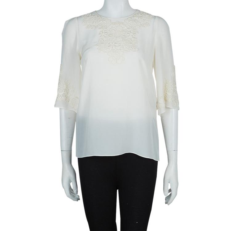 Pre Owned Dolce and Gabbana White Embroidered Long Sleeve Top S