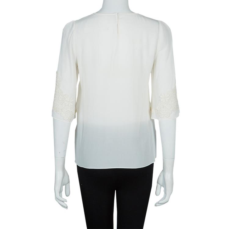 Pre Owned Dolce and Gabbana White Embroidered Long Sleeve Top S