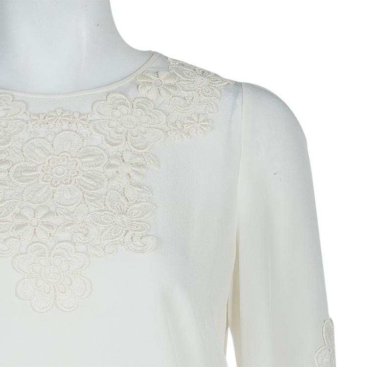 Pre Owned Dolce and Gabbana White Embroidered Long Sleeve Top S
