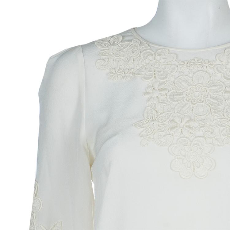 Pre Owned Dolce and Gabbana White Embroidered Long Sleeve Top S