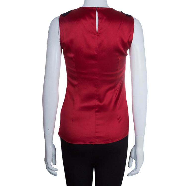 Pre Owned Dolce And Gabbana Red Silk Lace Top S