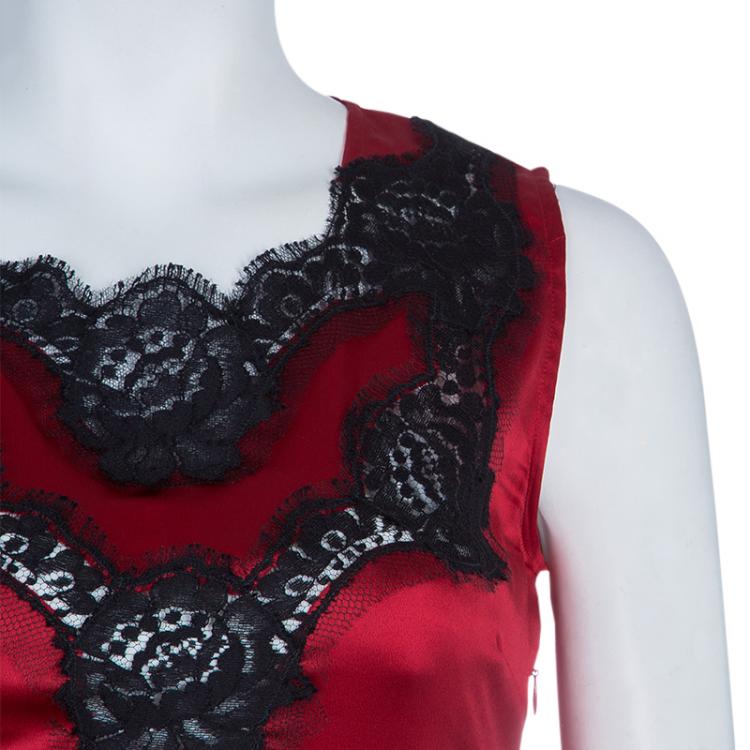 Pre Owned Dolce And Gabbana Red Silk Lace Top S