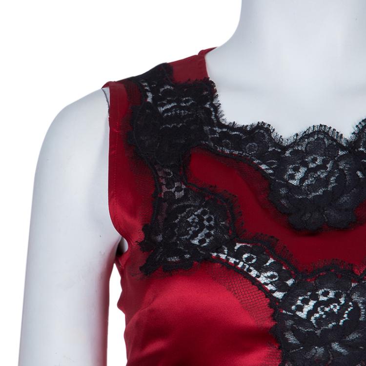 Pre Owned Dolce And Gabbana Red Silk Lace Top S