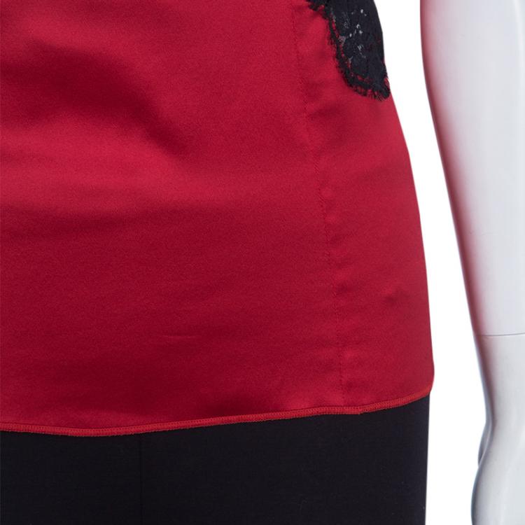 Pre Owned Dolce And Gabbana Red Silk Lace Top S