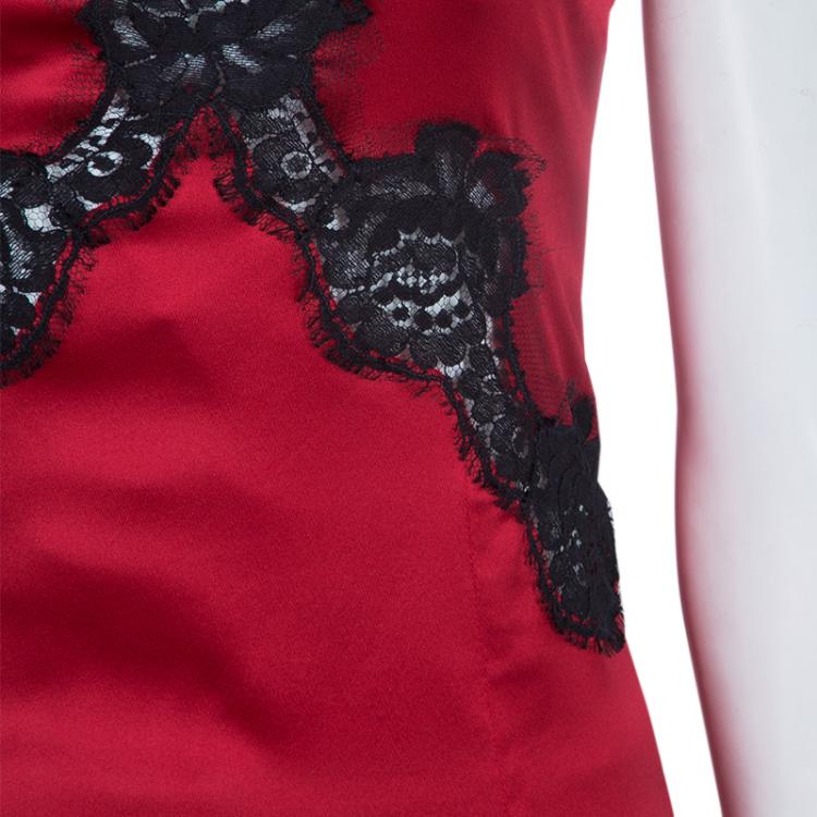 Pre Owned Dolce And Gabbana Red Silk Lace Top S