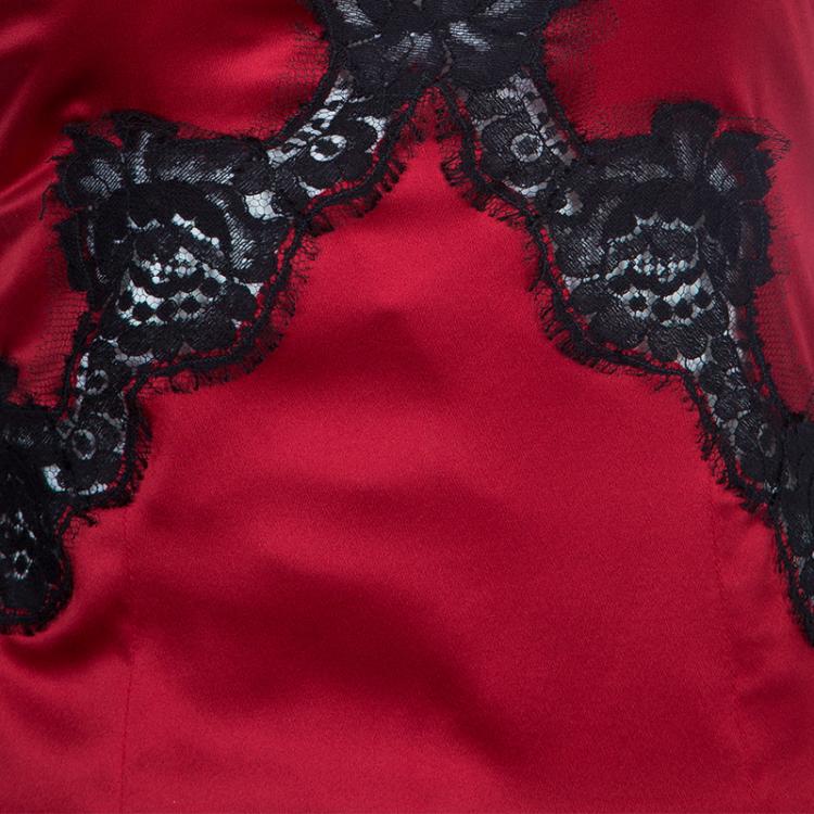 Pre Owned Dolce And Gabbana Red Silk Lace Top S